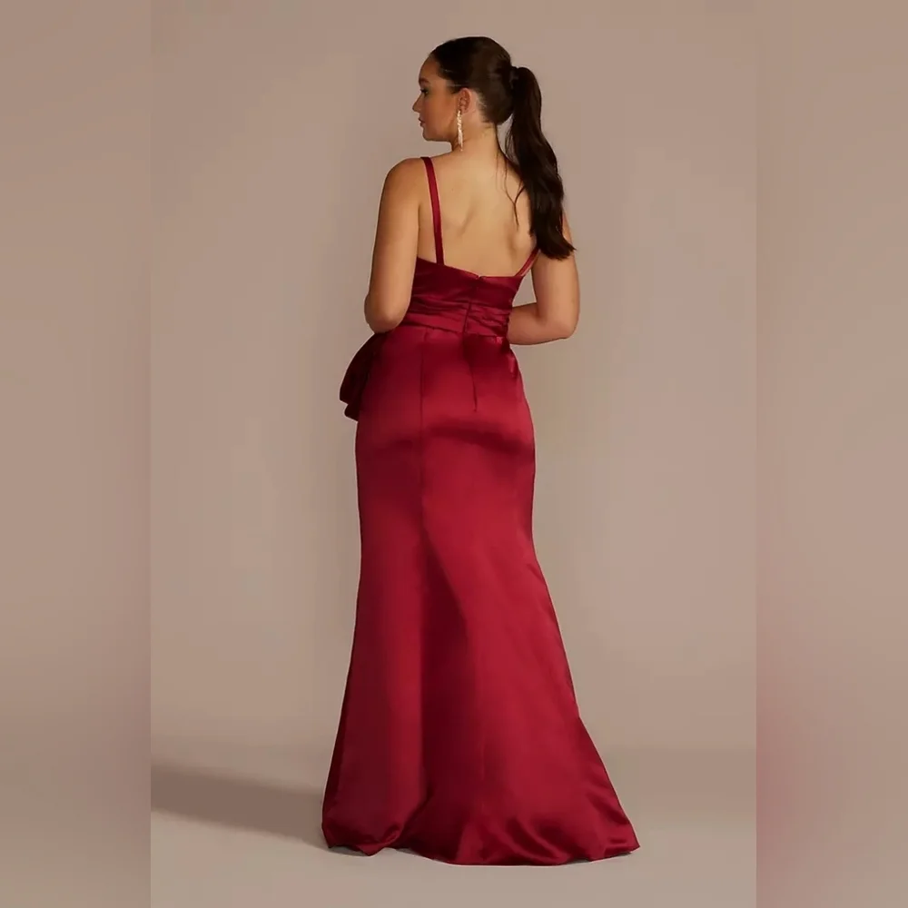 GALINA SIGNATURE | Plunging Satin Tank Sheath Dress w/ Slit in Lipstick Red sz 4 - Picture 3 of 9